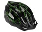 Ein schwarzer Fahrradhelm mit grünem Muster.