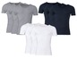 Drei Packs mit drei weißen, drei grauen und drei dunkelblauen T-Shirts von Livergy.