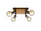 Vierleuchten Deckenlampe mit Holzelement und Metallapplikationen.