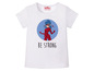 Weißes T-Shirt mit Ladybug-Druck und dem Text 'Be Strong'.