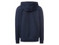 Ein dunkelblauer Hoodie mit Kapuze.