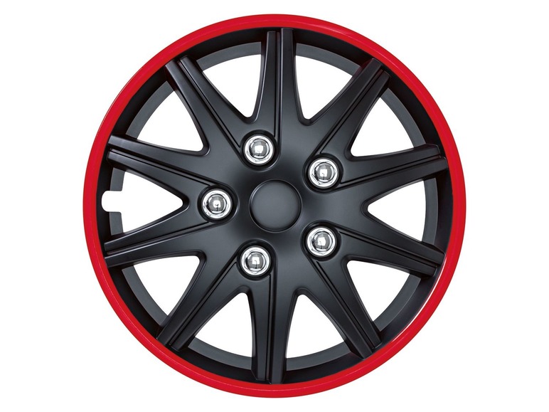 Schwarze Radkappen mit rotem Rand