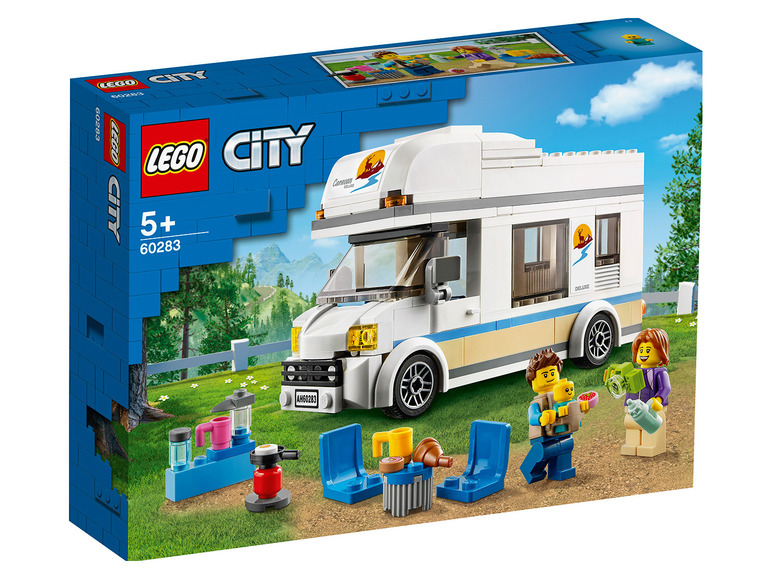 LEGO City Set mit einem Wohnmobil, Minifiguren und Zubehör.