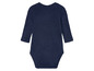 Ein dunkelblauer Baby-Body mit langen Ärmeln.
