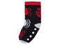 Ein Paar blaue Socken mit Spiderman-Motiv und Anti-Rutsch-Punkten.