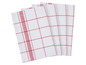 Vier weiße Geschirrtücher mit roten Karos.