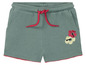Grüne Mädchen Shorts mit rotem Gummizug und Blumenstickerei.