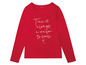 Rotes Langarmshirt mit dem Aufdruck 'There is always a reason to smile'.