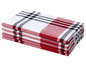 Stapel rot-weiße Küchenhandtücher mit schwarzem Muster