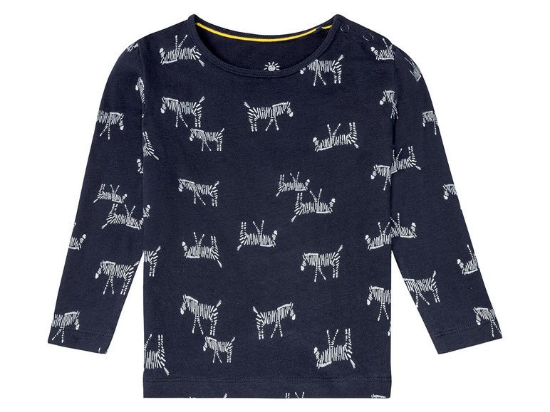 Ein dunkelblaues Langarmshirt mit Zebra-Muster.