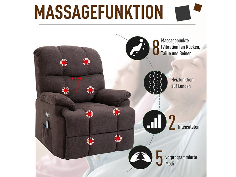 Gehe zu Vollbildansicht: HOMCOM Massagesessel mit Wärmefunktion und Aufstehhilfe - Bild 16