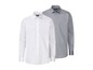 Zwei Hemden mit langen Ärmeln: ein weißes und ein graues.