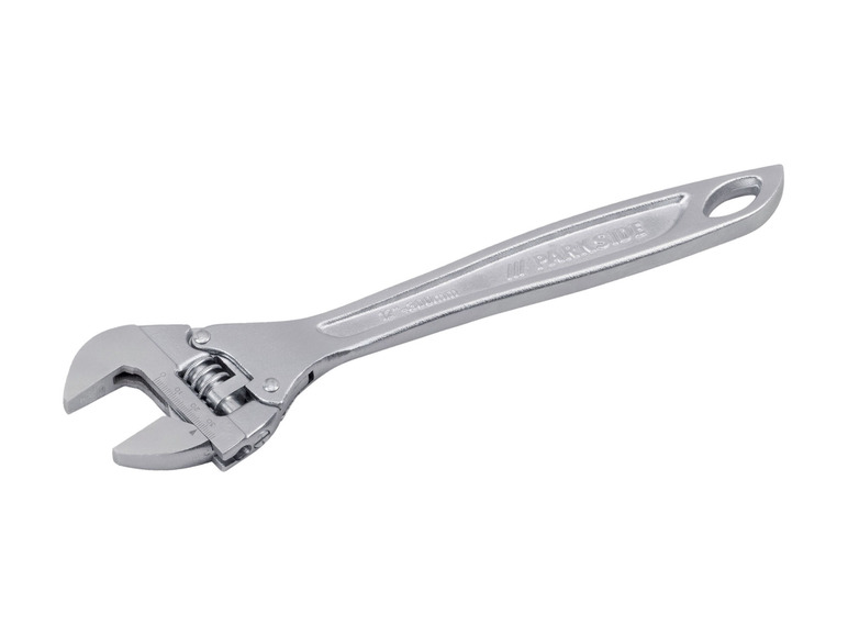Ein silberner verstellbarer Schraubenschlüssel von Parkside.