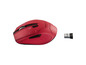 Eine rote drahtlose Maus mit einem USB-Empfänger.