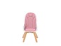 Ein rosa Kinderstuhl mit Holzbeinen.