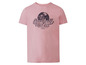 Ein pinkfarbenes T-Shirt mit Hawaiimuster.