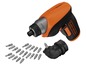 Ein orangefarbener Black+Decker Schraubendreher mit mehreren Bits.