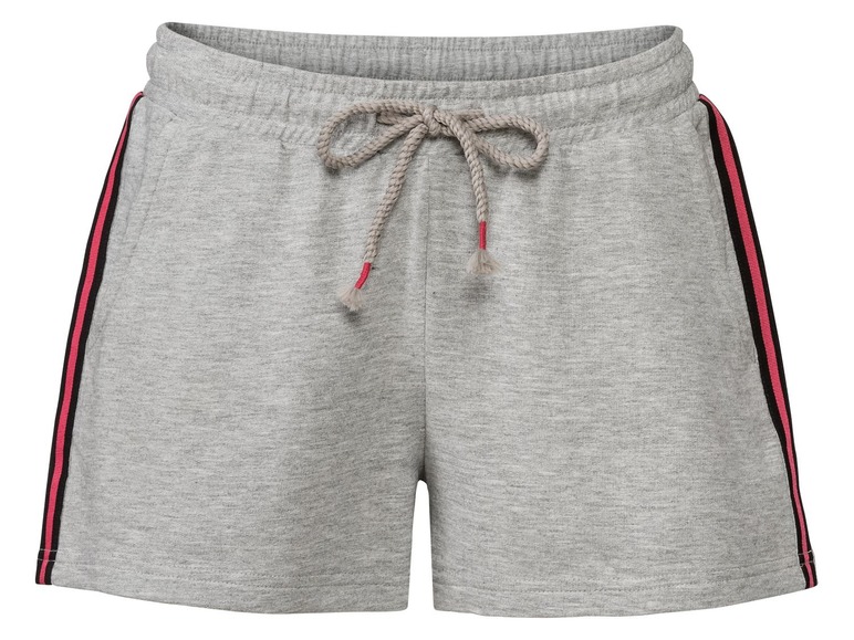 Graue Shorts mit rosa und schwarzen Streifen.