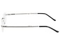 Silberne randlose Brille mit schwarzen Bügeln.