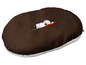 Braunes Hundebett mit Snoopy-Motiv.