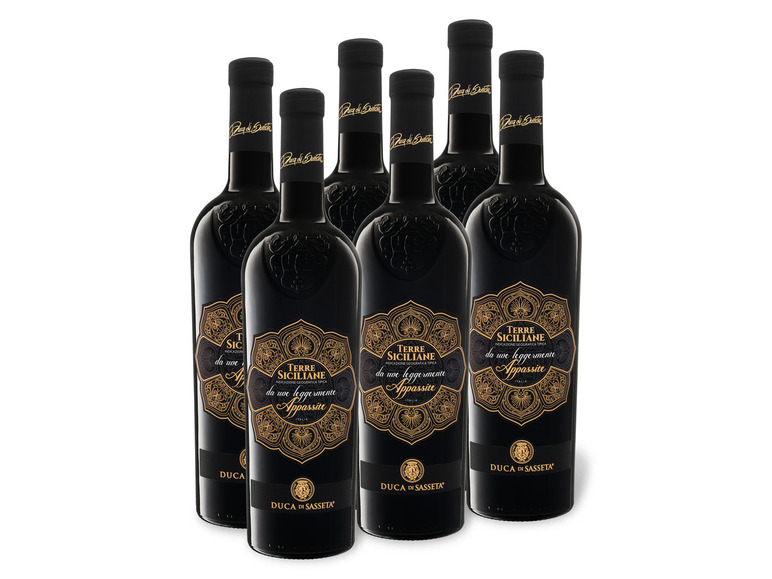 6 Weinpaket 0,75-l-Flasche halbtrocken, Duca di IGT x Terre Siciliane Rotwein Sasseta