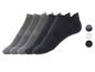 Sechs Paar No-Show-Socken in Grau und Schwarz.