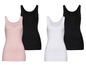 Drei Tanktops mit Spitze, rosa, weiß und schwarz.