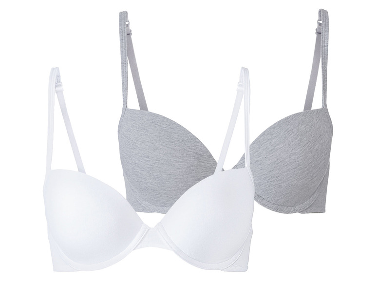 Zwei BHs, einer weiß und einer grau.