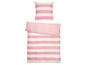 Ein rosa gestreiftes Bettbezug-Set mit Kissenbezug.