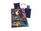 Ein Bettwäsche-Set mit New Yorker Design, inklusive Freiheitsstatue, Brooklyn Bridge und Taxi.
