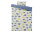 Ein Bettwäsche-Set mit blauen und gelben Elefanten.