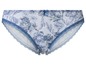 Blaue Unterhose mit Blumenmuster und Spitze.