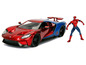 Ein roter Ford GT mit einer Spiderman-Figur.