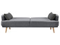 Ein graues Schlafsofa mit Holzbeinen und zwei Kissen.