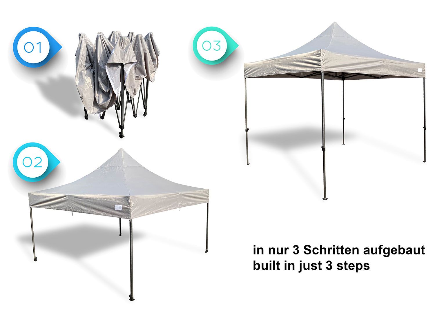 GRASEKAMP Faltpavillon Premium Line (3x3m, Grau) – Bild 4 von 4