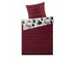 Bordeauxrotes Bettbezug-Set mit Blumenmuster und geometrischem Muster.