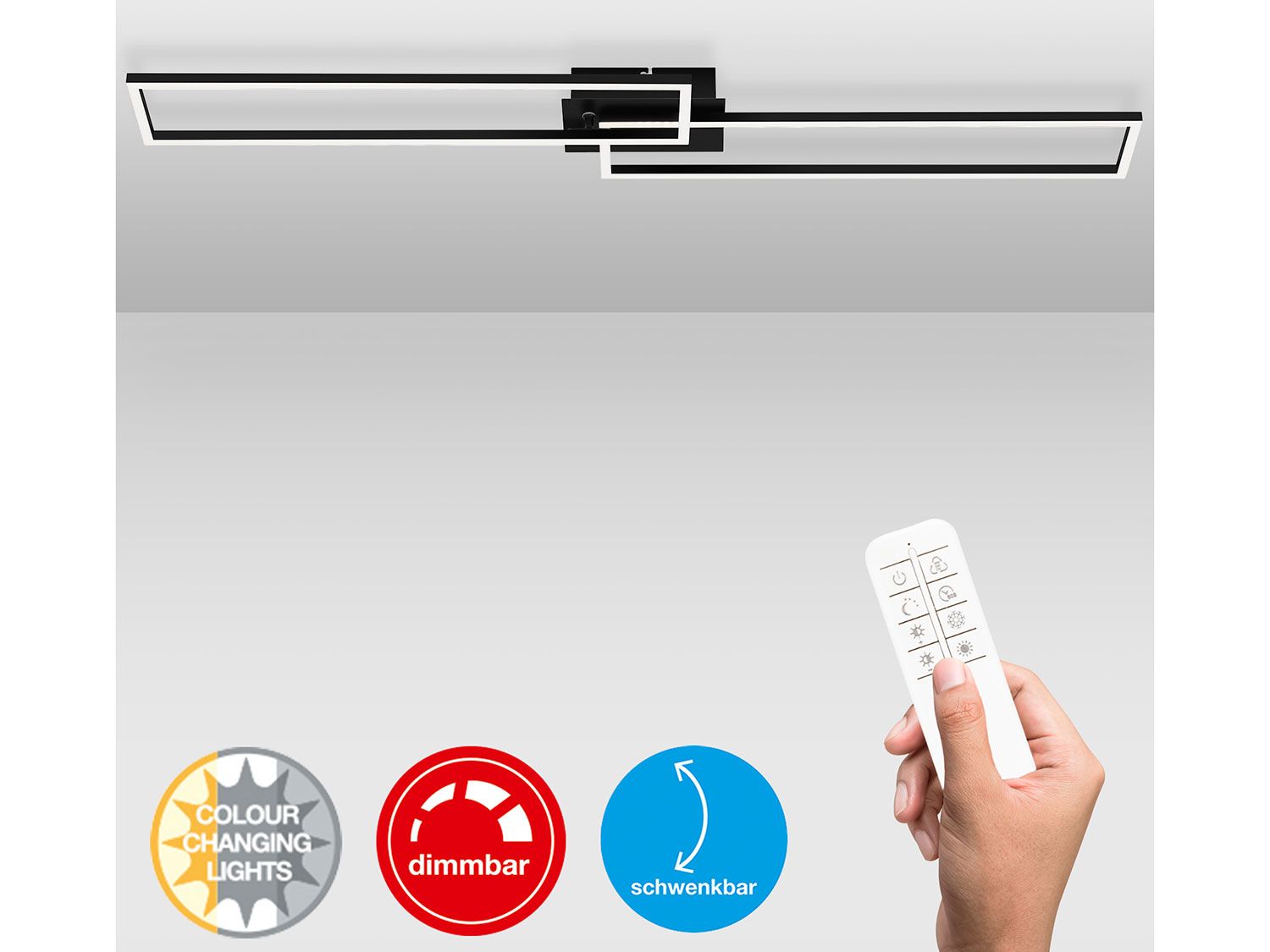 Thumbnail - Briloner CCT LED Design Deckenleuchte, Lichttemperatur + Helligkeit regulierbar (rechteckig (schwarz))