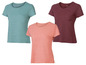 Drei Damen-T-Shirts: ein gestreiftes, ein einfarbiges und ein gemustertes.