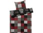 Bettwäsche in Rot, Schwarz und Grau mit Karomuster.