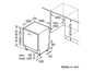 Technische Zeichnung mit Maßen für einen Einbaugeschirrspüler.
