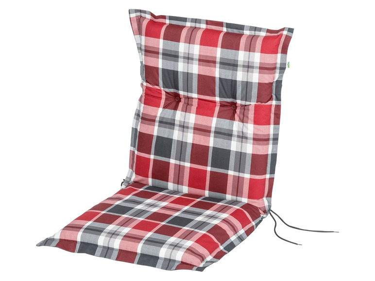 Rotes und graues kariertes Gartenstuhlkissen