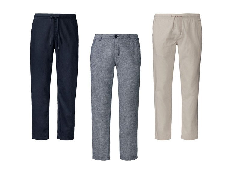 Drei Arten von Herrenhosen mit Gummizug in der Taille.