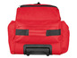Rote Reisetasche mit Rollen.