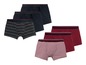 Ein Set aus fünf Boxershorts mit Streifen und unifarben.