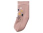Eine rosa Socke mit einem Katzenmotiv.