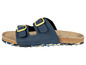 Blaue Sandalen mit Schnallen und Korksohle.