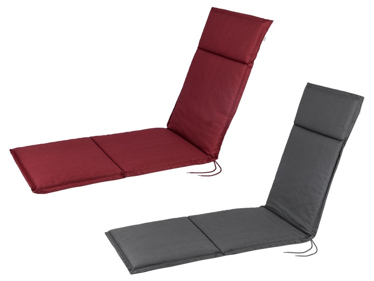 Zwei Loungekissen in Rot und Grau mit Rückenlehne.