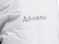 Eine weiße Schoeffel Jacke mit einem gestickten Logo.