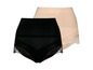 Zwei Paar schwarze und beige Slips mit Spitze.