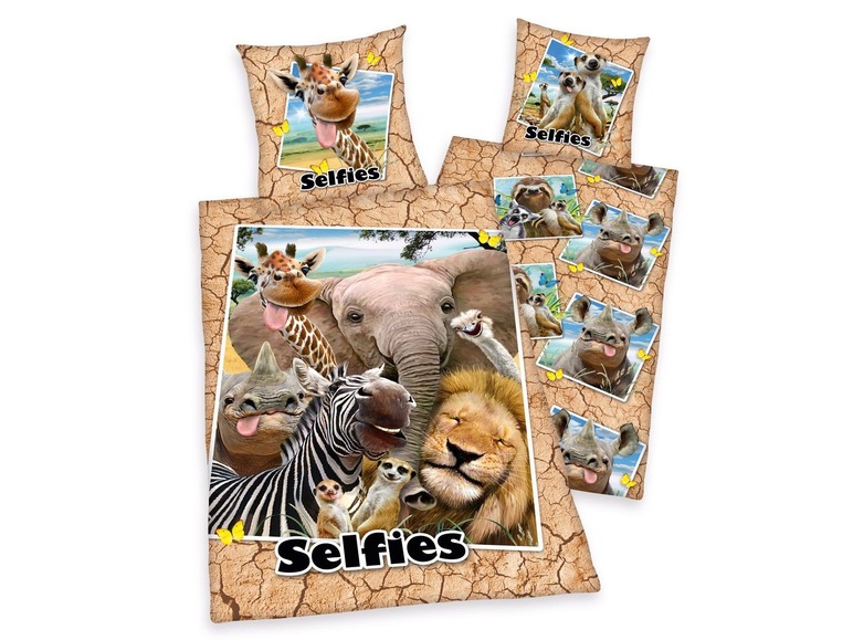 Gehe zu Vollbildansicht: Herding Wendebettwäsche Renforcé »Selfies Zootiere«, 135x200 cm, Reißverschluss, Baumwolle - Bild 1